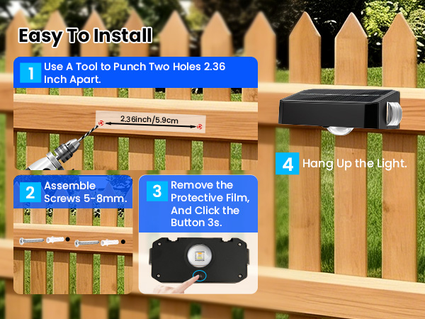 Solar Fence Lights Outdoor Waterproof