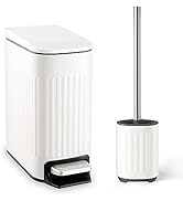 Bathroom Trash Can with Toilet Brush - 1.6 Gallon Slim Stainless Steel Garbage Can, Small Wasteba...