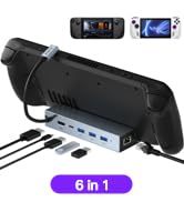 Car rearview mirror with integrated display screen. Additional components shown include a camera and cable. Text indicates it's a 6-in-1 device.