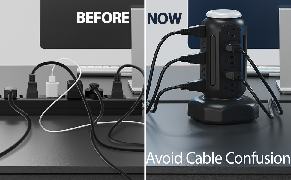 Tecmize Power tower surge protector with usb c ports fast charging with colorful RGB Night Light