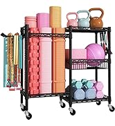 FUTASSI S2 Home Gym Storage, Rolling Yoga Mat Storage and Organizer, Sport Equipment Rack for Dum...