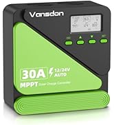 30A Solar Charge Controller 12V/24V MPPT Solar Charge Controller, Adjustable LCD with Timer, Dual...