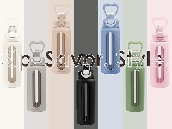SANDJEST Glass Push-button Lid Water Bottle 24oz