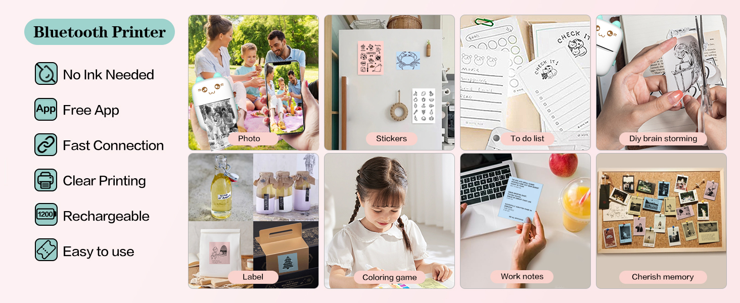 No Ink Needed Free App Fast Connection Clear Printing Rechargeable Easy to use