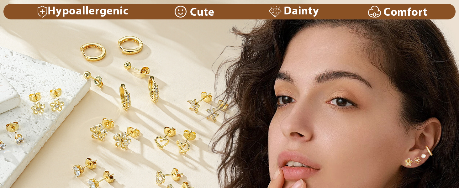 14k gold studs earrings for women small gold earrings gold hypoallergenic earrings earrings gold