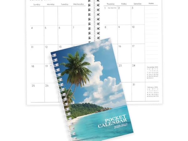 Pocket Calendar 2025-2026, Beach Small Calendar 2025