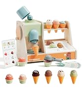 TOP BRIGHT Wooden Ice Cream Pretend Play Toys, Play Kitchen Set for Kids with Ice Cream Counter &amp;...