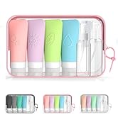 KLKE 16-Piece Silicone Travel Bottles Set – TSA Approved Leakproof Toiletry Kit with Flat Easy-Sq...