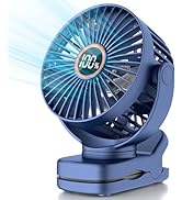 TUNISE Mini Clip on Fan, Battery Operated Desk Fan, Digital display,3 Speeds Adjustable, Bidirect...