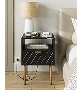 AEPOALUA Nightstand with Charging Station,Small Bedside Table with Drawer,Black Night Stand, Beds...