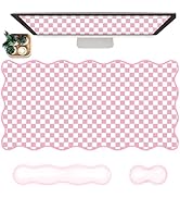 Scalloped Desk Mat with Gel Wrist Rest for Keyboard and Mouse Extended Cute Pink Mouse Pad XXL Pl...