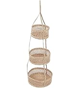 Kuuleyn Hanging Fruit Basket,Organizer Vegetable Storage,Hanging Fruit Basket Rattan 3 Tiers Mult...