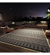 MontVoo-Outdoor Rug Carpet 6x9 ft for Patio RV Camping with Led Strip Lights Waterproof Plastic S...