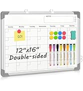 White Board Calendar Dry Erase Calendar Wall, 16" x 12" Small Calendar Whiteboard Dry Erase Hangi...