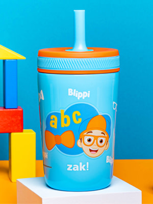 Kids&amp;#39; straw tumbler featuring Blippi