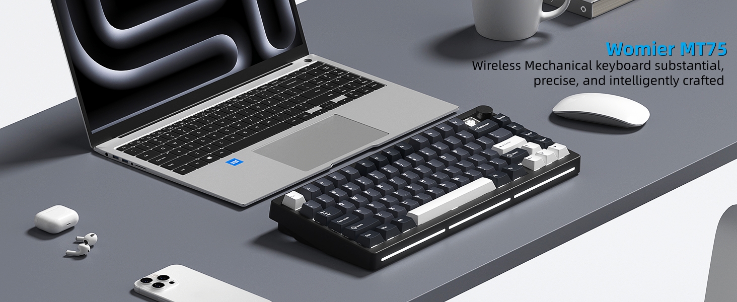 75% Wireless Mechanical Gaming Keyboard Bluetooth 5.0/2.4GHz/USB C Thocky Creamy Keyboard