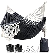 Anyoo Hammock Garden Cotton Hammock Comfortable Fabric Elegant Deluxe Tassels Sturdy Swing Hammoc...