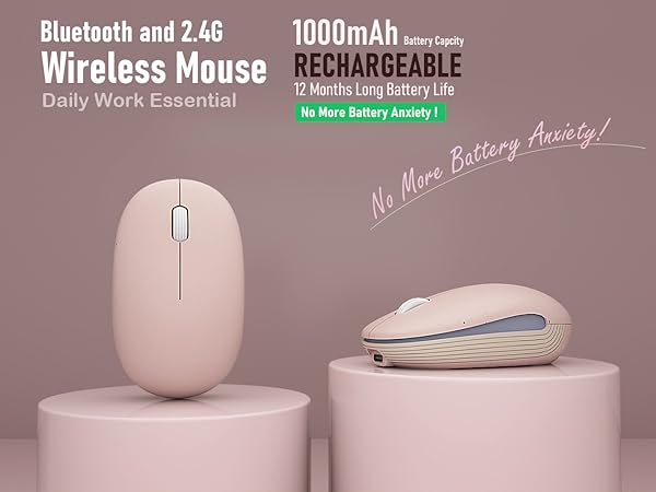 bluetooth and 2.4g pink wireless mouse