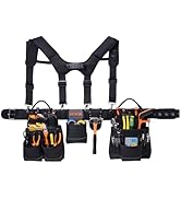 VEVOR Tool Belt, 19 Pockets Tool Pouch with Suspenders for Men, Heavy Duty Adjustable Utility Bel...