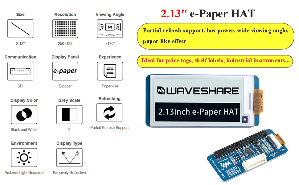 2.13inch e-Paper HAT 1