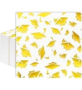 JarThenaAMCS 100Pcs Graduation Cap Cocktail Napkins White and Gold Foil Congrats Grad Disposable ...