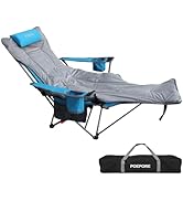 POEPORE Reclining Camping Chair with Removable Footrest Lounge Chair with Headrest, Cotton Cushio...