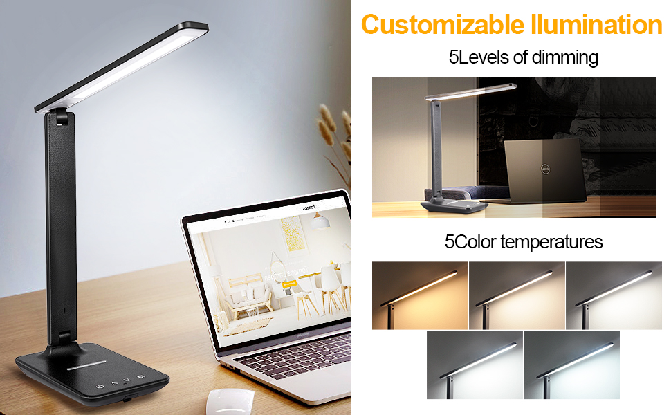 This LED desk lamp offers 5 adjustable brightness levels and 5 color temperatures