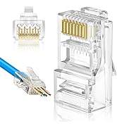 Solsop 23AWG RJ45 Cat6A Cat6 Connectors 3 Prong Gold Plated Pass Through RJ45 8P8C Modular Plug U...