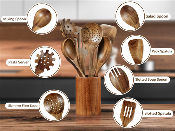 Natural Teak Utensil Set functionalities