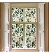 QUCHENG Watercolor Leaves Static Window Film Laser Suncatcher Glass Cling Privacy Decal Living Ro...