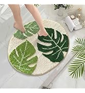 Sisher Cute Monstera Bath Mat with Green Leaf Plant,Fluffy, Plush Plant Decor Bath Mat,Absorbent,...