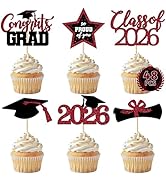 48 PCS Graduation Cupcake Toppers 2026, 6 Styles Grad Cake Topper, Congrats Graduation Decoration...