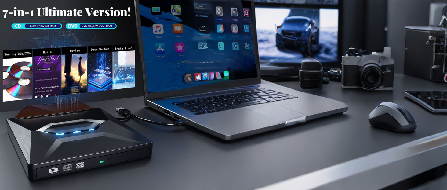 7-in-1 External USB DVD Drive &amp;amp; Blu-Ray Player