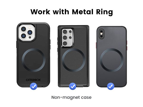 Work with Non-Magsafe Phones and Cases Included Metal Rings Car Phone Mount