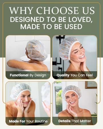 The waterproof hair cap keeps moisture out, while gentle elastic seals hair in, shielding