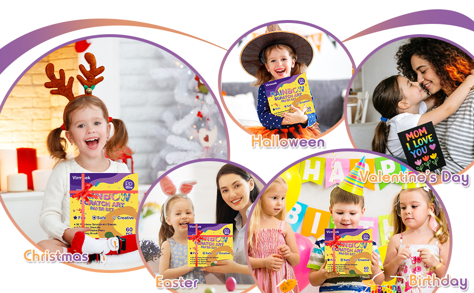 Kids DIY crafts gift, bulk scratch art party favors for Christmas, birthdays.
