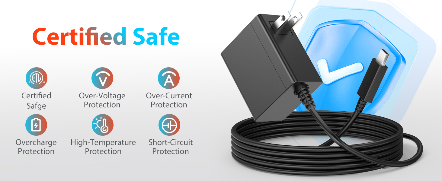 Charger for Nintendo Switch, 45W AC Adapter, Switch Lite/ Switch OLED/Steam Deck/ Switch TV Mode