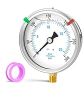 BOGERDACK 0-300PSI Stainless Steel Liquid Filled Pressure Gauge, 4" Dial Size, 1/4" NPT Lower Mou...