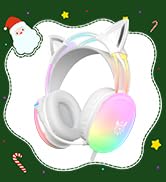 ONITOON Cat Ear Gaming Headset with Mic, RGB Rainbow Lighting, Surround Sound, 3.5mm Wired Over-E...