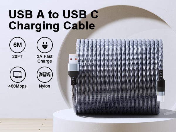 USB A to USB C 3A Fast Charger Cord