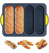 Obsoorth Silicone Bread Loaf Pan, 4-cavity Non-Stick Baguette Bread Pan Heat Resistant Hot Dog Bu...