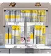 MCALK Grey and Yellow Blackout Kitchen Curtains Tiers and Valances Set 3 Piece for Windows Grey W...