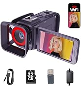 RAZPLYN 4K Video Camera Camcorder 64MP WiFi for YouTube Vlogging, 18X Digital Zoom 3" 270° Flip S...