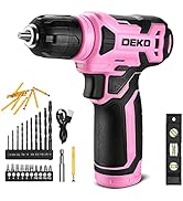 DEKO 8V Cordless Drill, Drill Set with 3/8"Keyless Chuck, 42pcs Acessories, Built-in LED, Type-C ...