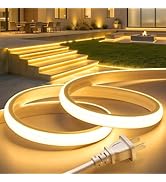 Lamomo COB LED Strip Light 65.6Ft, 3000K Warm White LED Rope Light, IP65 Waterproof Flexible Sili...