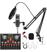 Podcast Equipment Bundle, Audio Interface with Cardioid Designer BM800 Mic for Gamer and All-in-O...