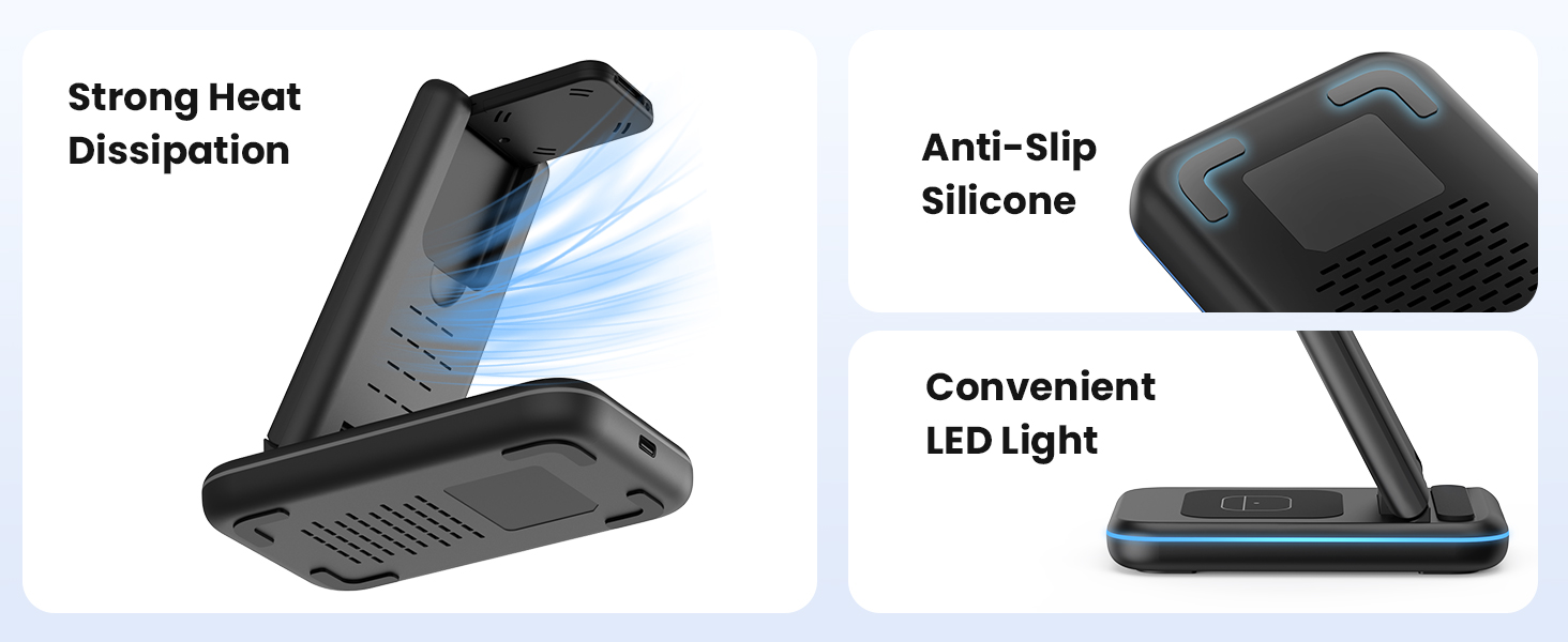 GEEKERA 3 in 1 Wireless Charging Station Foldable Wireless Charger Stand for Multiple Apple Devices