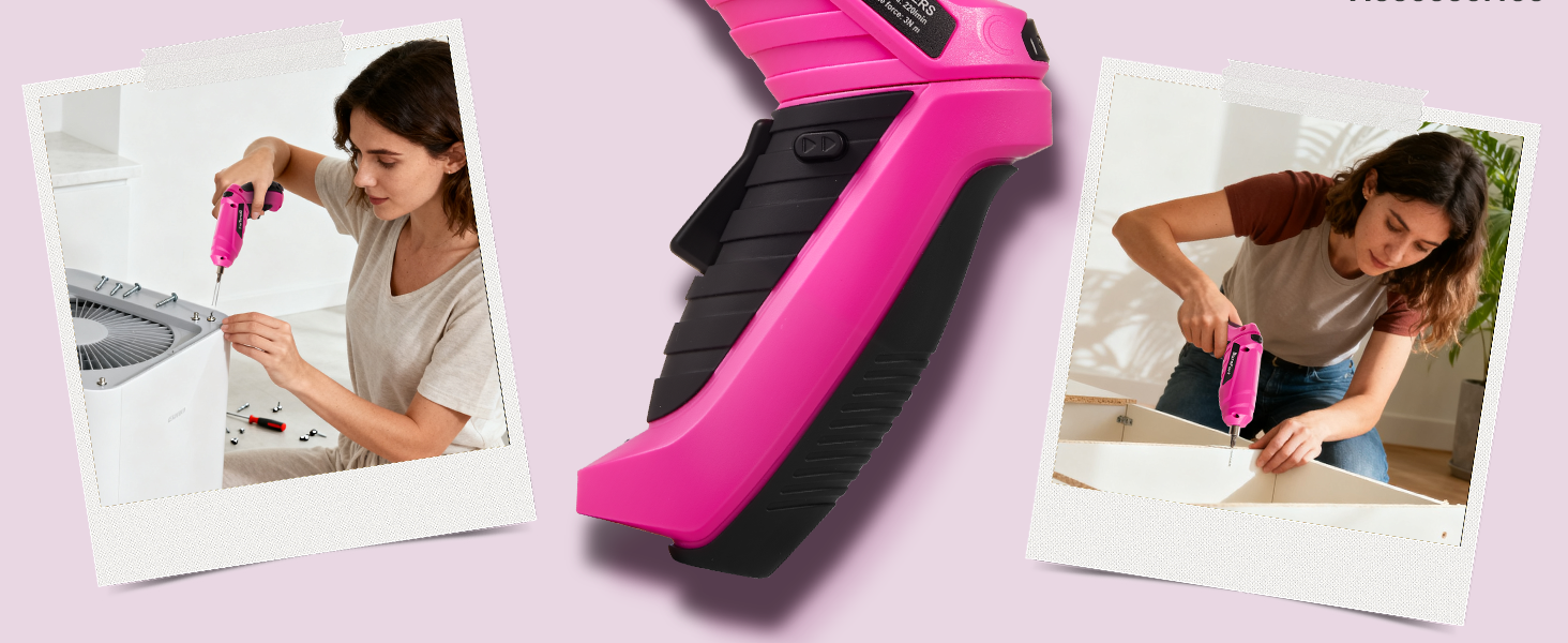 Pink Cordless Electric Screwdriver Set