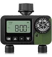 Sprinkler Timer 2 Outlets, Programmable Water Hose Timer with Rain Delay/Manual/Automatic Waterin...