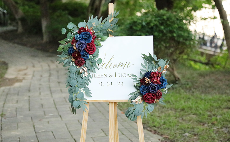 navy blue wedding arch flowers